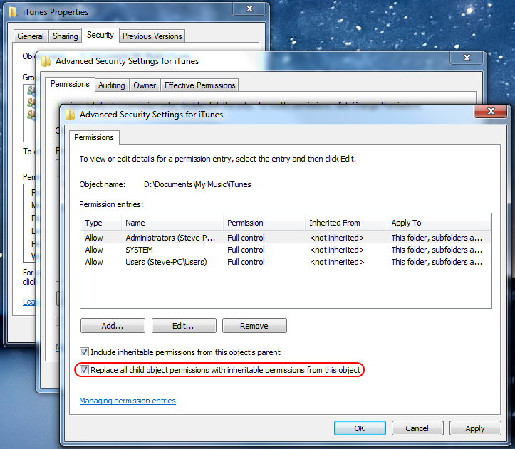 change itunes security settings