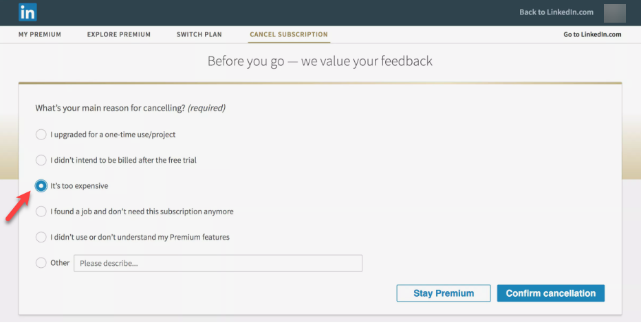 How to cancel LinkedIn premium business account subscription