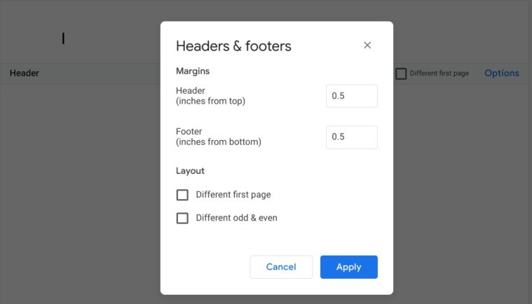 change margins header footer