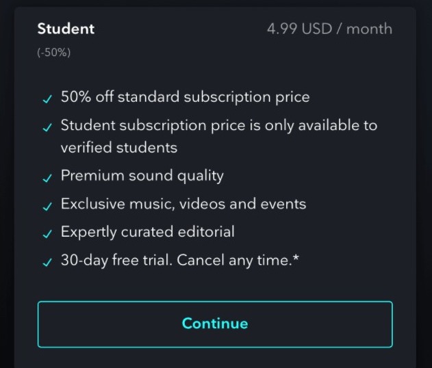 TIDAL Student Discount