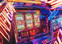 arcade game machine turned on in a room