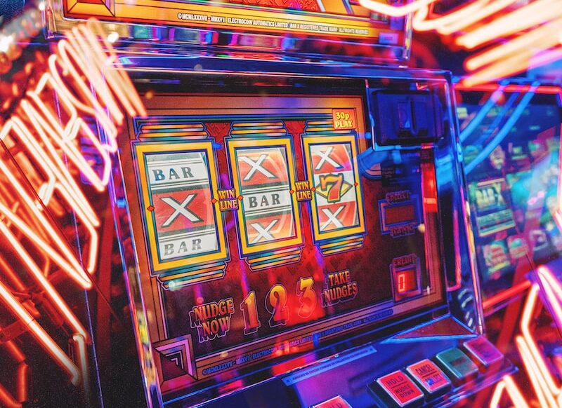 arcade game machine turned on in a room