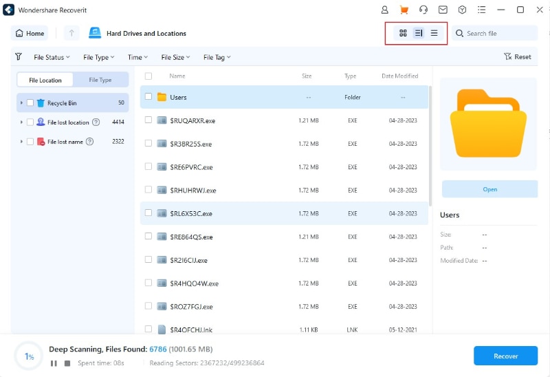 recycle bin icon view