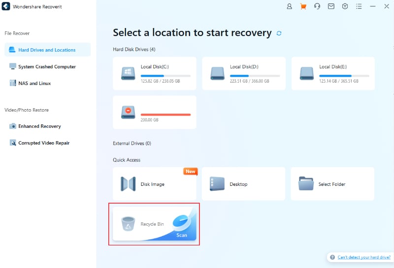 select the recycle bin