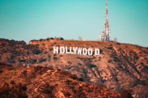 brown and white hollywood sign