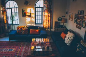 brown and black floral sofa