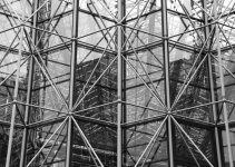 grayscale photo of metal frame