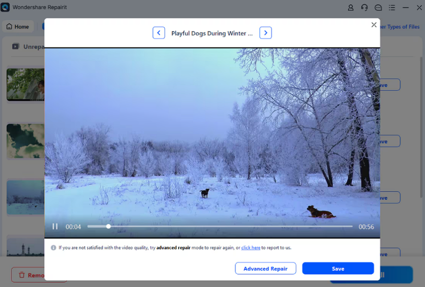 preview and save the repaired video