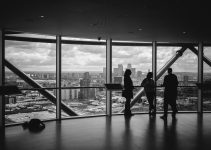 people standing inside city building